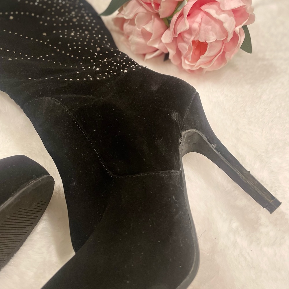 Black Rhinestone Heeled Boots 8 - Picture 4 of 4